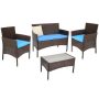 Sunnydaze Decor Dunmore Brown 4-Piece Rattan/Wicker Outdoor Patio Set w/ Mixed and Blue Cushions - Image 1