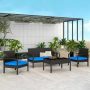 Black 4-Piece Patio Rattan Conversation Chair Set with Dark Blue Cushion - Image 1