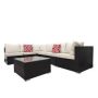Black 7 pieces Wicker Patio Conversation Sectional Seating Set with 2 Pillow and Off White Cushions - Image 1