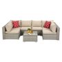 7-Piece Light Grey Outdoor PE Rattan Wicker Garden Leisure Furniture Sectional Sofa Sets w/ 2 Pillows & Beige Cushions - Image 1