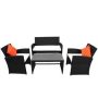 Black 4-Pieces Wicker Patio Conversation Sectional Seating Set with White Cushions Tempered Glass Tabletop Lawn Backyard - Image 1