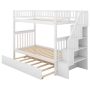 White Trundle Twin Over Twin Bunk Bed Solid Wood Bunk Beds with Safety Rails and Storage Shelf - Image 1
