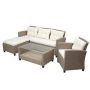 4 Piece Brown Wicker Ratten Conversation Set with Beige Cushions - Image 1
