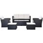 itapo 2-Piece Gray Wicker Patio Conversation Set with Blue Cushions - Image 1