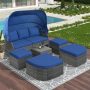 Harper & Bright Designs Gray Wicker Outdoor Sectional Set Day Bed with Blue Cushions and Retractable Canopy (6-Piece) - Image 1