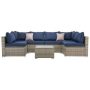 LAUREL CANYON Classic Gray 7-pc Wicker Sectional Seating Set with Navy Cushions - Image 1