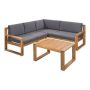 3-Piece Wood Patio Conversation Sectional Seating Set with Gray Cushions - Image 1
