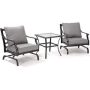 3-Piece Metal Outdoor Coffee Table for Balcony Patio Conversation Furniture Set Bistro 2 Chair with Grey Cushion - Image 1