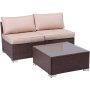 Brown 3-pc Wicker and Steel Sofa Sectional Loveseat Sofa Patio Conversation Set and Coffee Table with Beige Cushions - Image 1