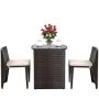 3-Piece Brown Wicker Outdoor Bistro Set with Beige Cushions - Image 1