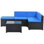 5-Piece Black Wicker Outdoor Sectional Set Sofa with Blue Cushions - Image 1