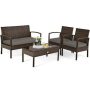 4-Pieces Rattan Wicker Patio Conversation Set with Gray Cushions - Image 1