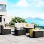 6-Piece Black Wicker Outdoor Sectional Sofa Set with Beige Cushions - Image 1