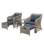 Brown 5-Piece Metal Wicker Outdoor Sectional Set w/ Blue Cushions - ZQ-THDBT0222AZJ - Image 1