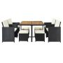 9-Piece Wicker Black Outdoor Dining Set with Washed Beige Cushion - Image 1
