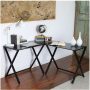 Walker Edison - L-Shaped Modern Glass Computer Desk - Black - Image 1