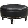 INSPIRED by Bassett - Augusta Mid-Century Bonded Leather Ottoman With Inner Storage - Black - Image 1