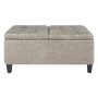 Simpli Home - Harrison 36 inch Wide Transitional Square Coffee Table Storage Ottoman in Distressed Grey Taupe Faux Leather - Distressed Gray Taupe - Image 1