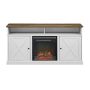 Walker Edison - 60in. Farmhouse Tall Barn Door Fireplace TV Stand - Reclaimed Barnwood/Brushed White - Image 1