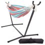 Hastings Home - Double Brazilian Woven Cotton Hammock with Stand and Carrying Bag - Blue/Red Stripe - Image 1