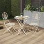 Hastings Home - Folding Bistro Set Outdoor Furniture for Garden, Patio, Porch with Lattice & Leaf Design 3PC Table and Chairs - Antique White - Image 1