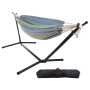 Hastings Home - Double Brazilian Woven Cotton Hammock with Stand and Carrying Bag - Blue Stripes - Image 1