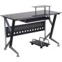 Flash Furniture - Glass Computer Desk w/ Pull-Out Keyboard Tray and CPU Cart - Black Top/Silver Frame - Image 1