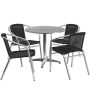 Flash Furniture - Lila Outdoor Round Contemporary Aluminum 5 Piece Patio Set - Black TLH-ALUM-32RD-020BKCHR4-GG - Image 1