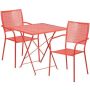 Flash Furniture - Oia Outdoor Square Contemporary Metal 3 Piece Patio Set - Coral CO-28SQF-02CHR2-RED-GG - Image 1