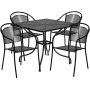 Flash Furniture - Oia Outdoor Square Contemporary Metal 5 Piece Patio Set - Black CO-35SQ-03CHR4-BK-GG - Image 1