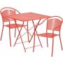 Flash Furniture - Oia Outdoor Square Contemporary Metal 3 Piece Patio Set - Coral CO-28SQF-03CHR2-RED-GG - Image 1