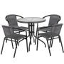 Flash Furniture - Lila Outdoor Round Contemporary Metal 5 Piece Patio Set - Clear Top/Gray Rattan - Image 1