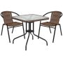 Flash Furniture - Lila Outdoor Square Contemporary Metal 3 Piece Patio Set - Clear Top/Dark Brown Rattan - Image 1