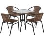 Flash Furniture - Lila Outdoor Square Contemporary Metal 5 Piece Patio Set - Clear Top/Dark Brown Rattan - Image 1