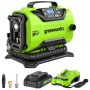 Greenworks - 24 Volt Battery Powered 160-PSI Inflator with 2.0 Ah USB-C Battery & Charger - Green - Image 1