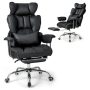 Costway - Office Desk Chair Big and Tall Executive Office Chair with Footrest Lumbar Support - Black - Image 1