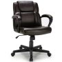 Costway - Executive Leather Office Chair Adjustable Computer Desk Chair with Armrest - Brown - Image 1