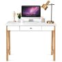Costway - Computer Desk Laptop PC Writing Table Makeup Vanity Table with Drawer and Wood Legs - White - Image 1