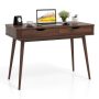 Costway - 43.5" Writing Desk with 2 Drawers Anti-Tipping Kits and Solid Rubber Wood Legs - Walnut - Image 1