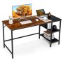 Costway - 55" Computer Desk Writing Workstation Study Table Home Office with Bookshelf - Rustic Brown - Image 1