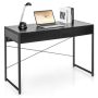 Costway - Computer Desk Metal Frame Study Table Home Office Workstation with 2 Drawers - Black - Image 1