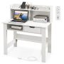 Costway - Computer Desk with Power Outlets and USB Ports and Type-C Hutch Open Shelf Drawer - White - Image 1