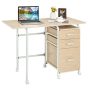 Costway - Folding Computer Laptop Desk Wheeled Home Office Furniture With 3 Drawers - Natural - Image 1