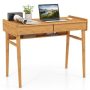 Costway - Bamboo Writing Desk 39.5" Computer Study Desk with 2 Storage Drawers and Open Shelf - Natural - Image 1
