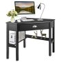 Costway - Triangle Computer Desk Corner Office Desk Laptop Table with Drawer Shelves - Rustic Black - Image 1