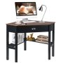 Costway - Triangle Computer Desk Corner Office Desk Laptop Table with Drawer Shelves - Rustic Coffee/Black - Image 1