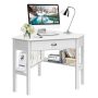 Costway - Triangle Computer Desk Corner Office Desk Laptop Table with Drawer Shelves - Rustic White - Image 1
