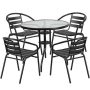 Alamont Home - Lila Outdoor Round Contemporary Metal 5 Piece Patio Set - Clear/Black - Image 1