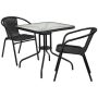 Alamont Home - Lila Outdoor Square Contemporary Metal 3 Piece Patio Set - Clear Top/Black Rattan - Image 1