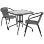 Alamont Home - Lila Outdoor Square Contemporary Metal 3 Piece Patio Set - Clear Top/Gray Rattan - Image 1